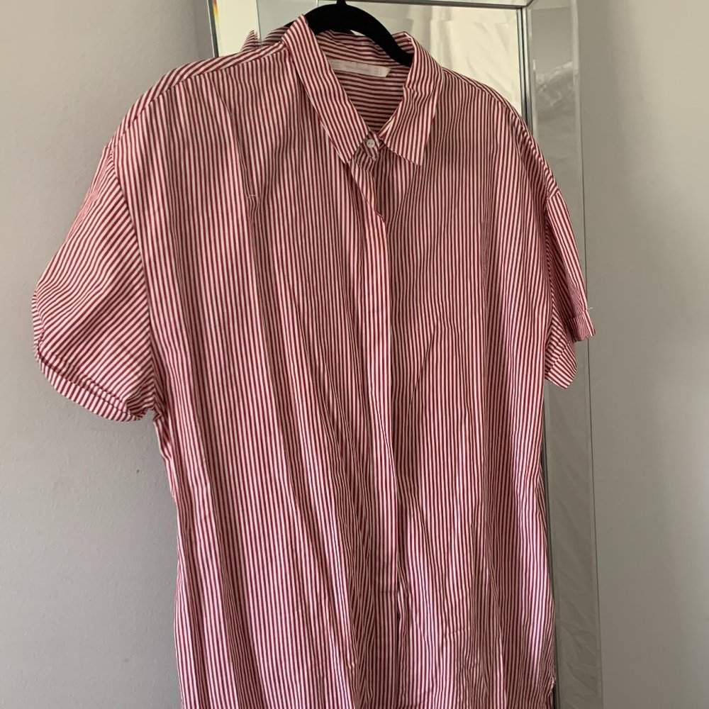 Zara Striped Short Sleeve Button Down Shirt Dress